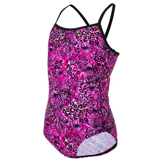 Viv Pink/Blk - Slazenger - Mesh Back Swimsuit Junior Girls