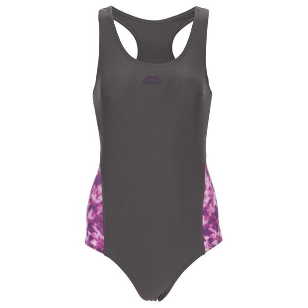 Grey/Purple - Slazenger - Splice Racer Back Swimsuit Womens