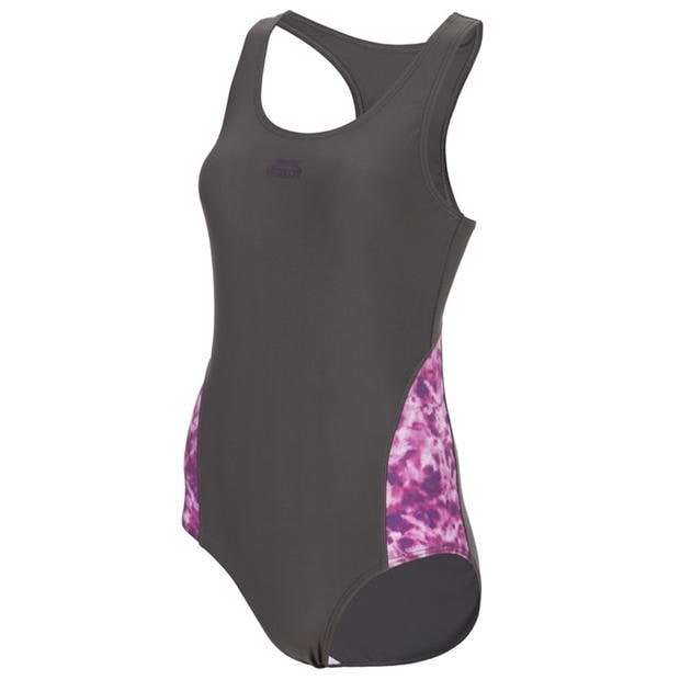 Grey/Purple - Slazenger - Splice Racer Back Swimsuit Womens