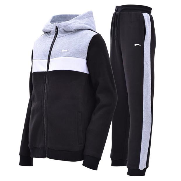 Black - Slazenger - Fleece Full Zip Track Suit Junior Boys