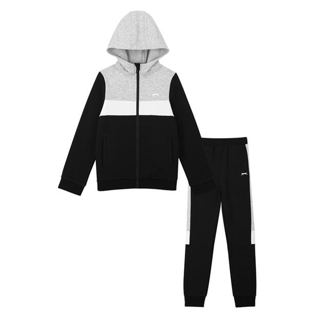 Black - Slazenger - Fleece Full Zip Track Suit Junior Boys